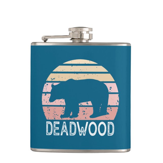 Deadwood South Dakota Retro Bear Hip Flask (Front)