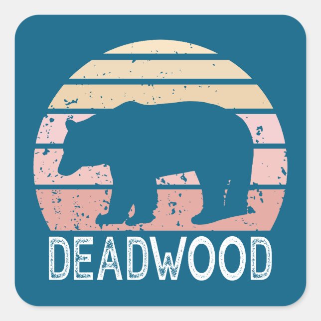 Deadwood South Dakota Retro Bear Square Sticker (Front)