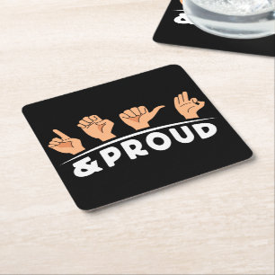 Deaf And Proud Deaf People Fingerspelling Sign Art Square Paper Coaster