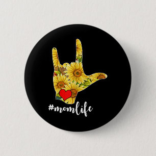 Deaf Awareness ASL Sign Language Sunflower I Love 6 Cm Round Badge