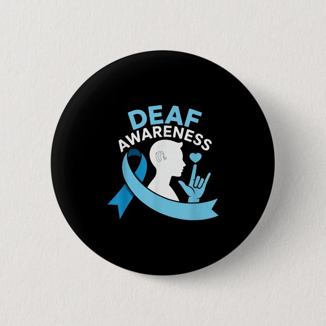 Deaf Awareness Month Blue Ribbon Asl Cochlear Impl 6 Cm Round Badge (Front)