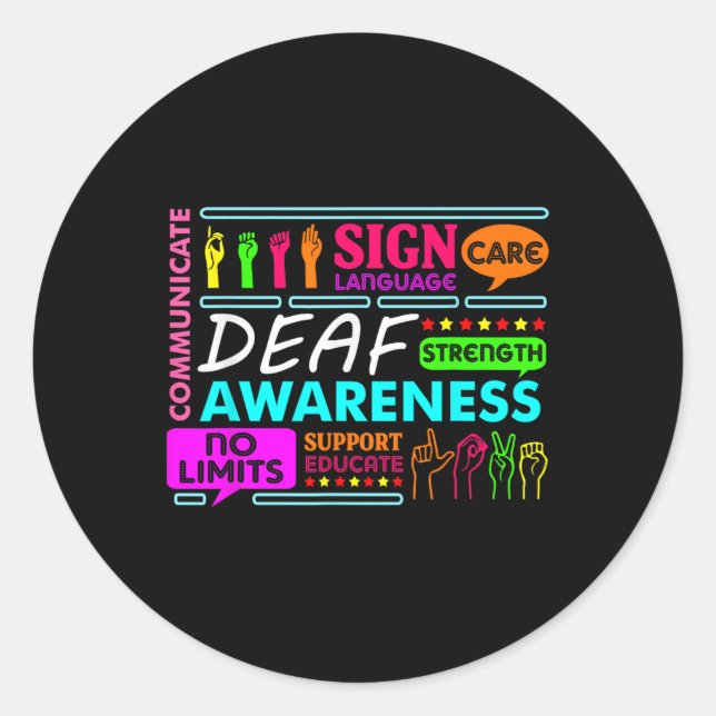Deaf Awareness Sign Deafness Hearing Loss Warrior  Classic Round Sticker (Front)