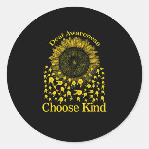 Deaf Awareness Sunflower Choose Kind Yellow Ribbon Classic Round Sticker