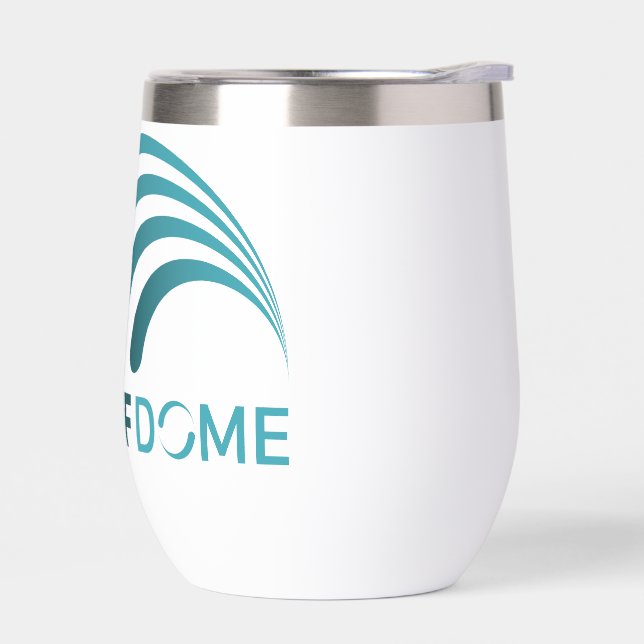 Deaf Dome tumbler with teal logo (Left)
