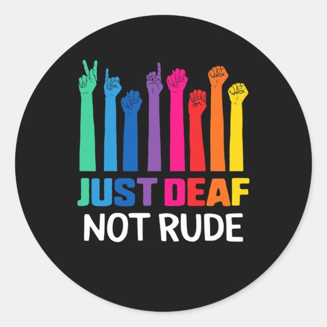 Deaf Not Rude Deaf Awareness Yellow Ribbon Asl Lan Classic Round Sticker (Front)