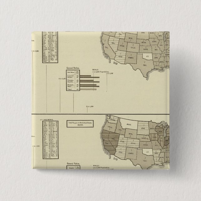Deaf, Paupers, Prisoners statistical map 15 Cm Square Badge (Front)