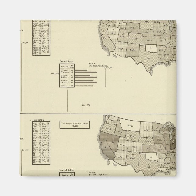 Deaf, Paupers, Prisoners statistical map Magnet (Front)