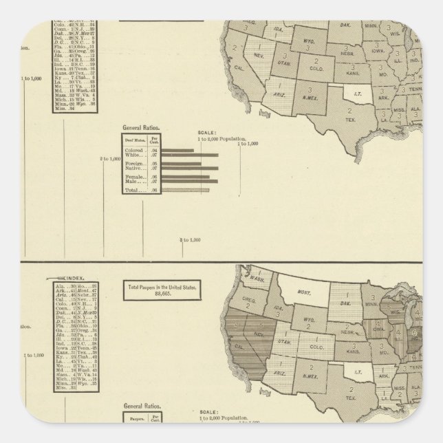 Deaf, Paupers, Prisoners statistical map Square Sticker (Front)