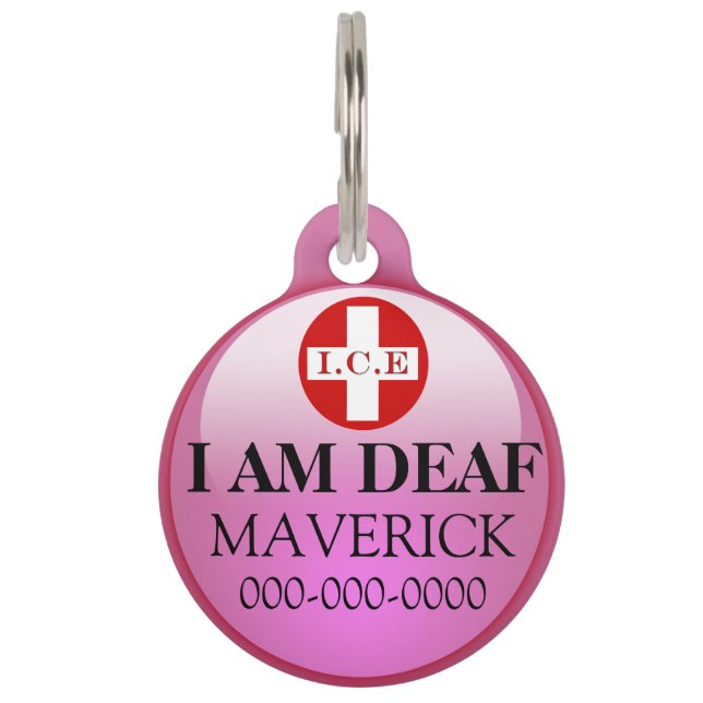 Deaf pet medical condition DIY pink Pet Tag (Front)