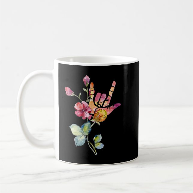 Deaf Pride ASL Teacher Floral ILY Love Sign Langua Coffee Mug (Left)
