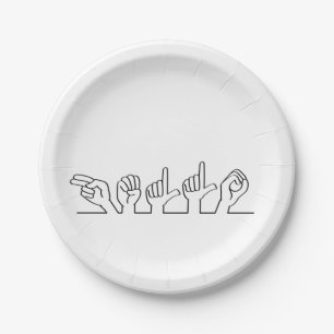 Deaf, sign-language hello. Budget or greeting Paper Plate