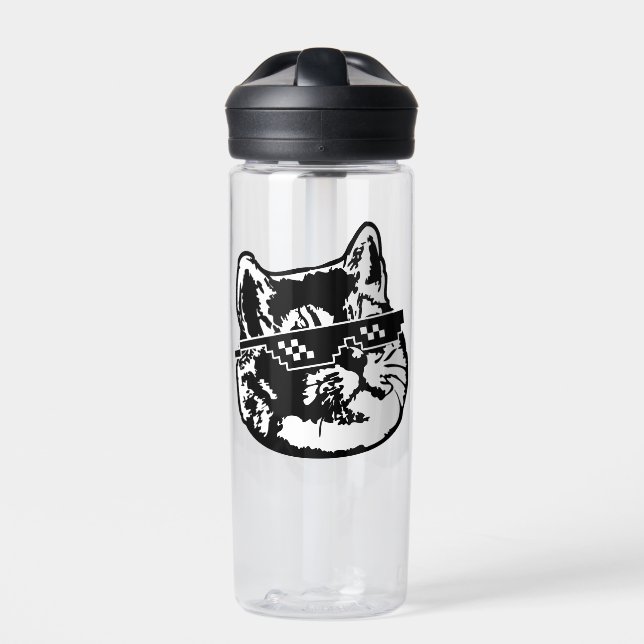 Deal With It Glasses Cat Meme Water Bottle (Front)