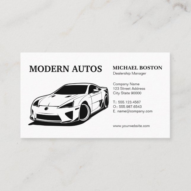 Dealership | Modern Sports Car | Auto Services Business Card (Front)