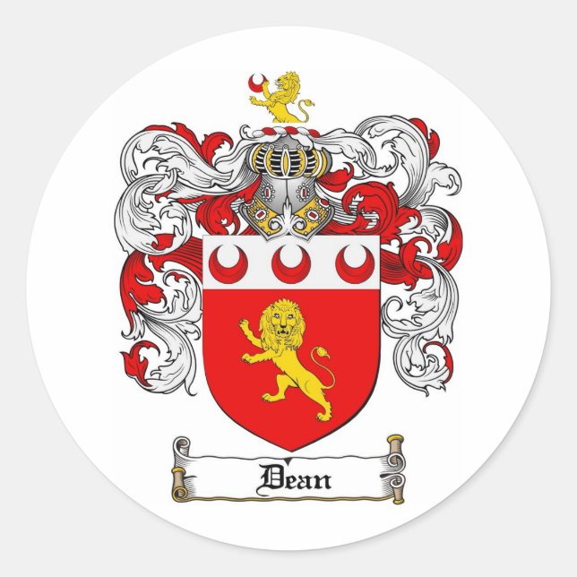DEAN FAMILY CREST -  DEAN COAT OF ARMS CLASSIC ROUND STICKER (Front)
