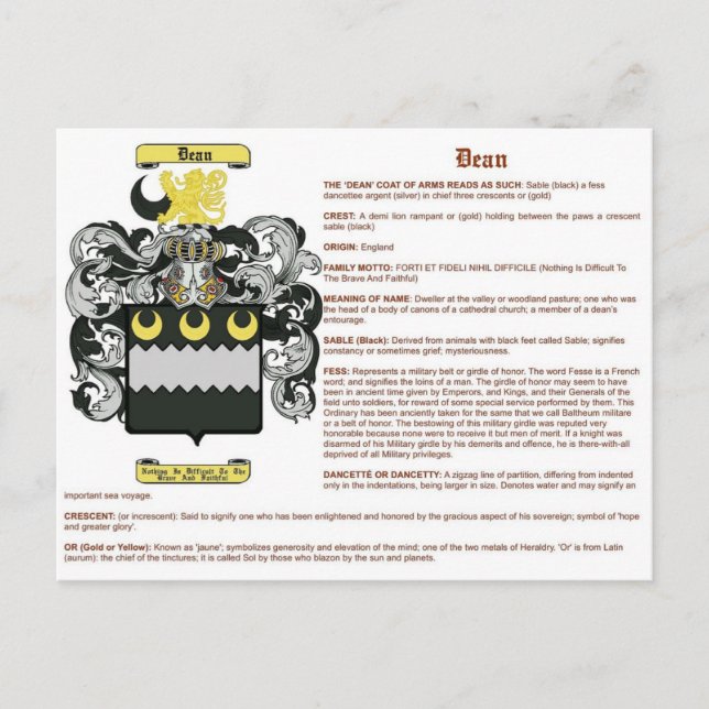 Dean (meaning) postcard (Front)