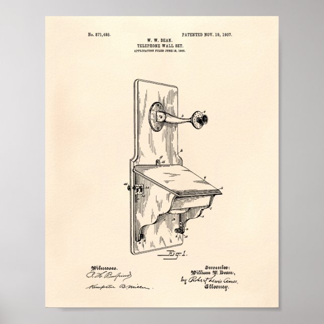 Dean Wall Telephone 1907 Patent Art Old Peper Poster (Front)