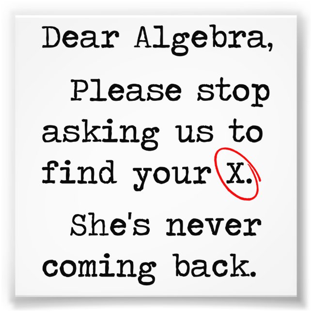 Dear Algebra Please Stop Asking Us To Find Your X Photo Print (Front)