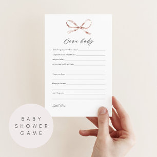 Dear Baby Baby Shower Game Card with Pink Bow
