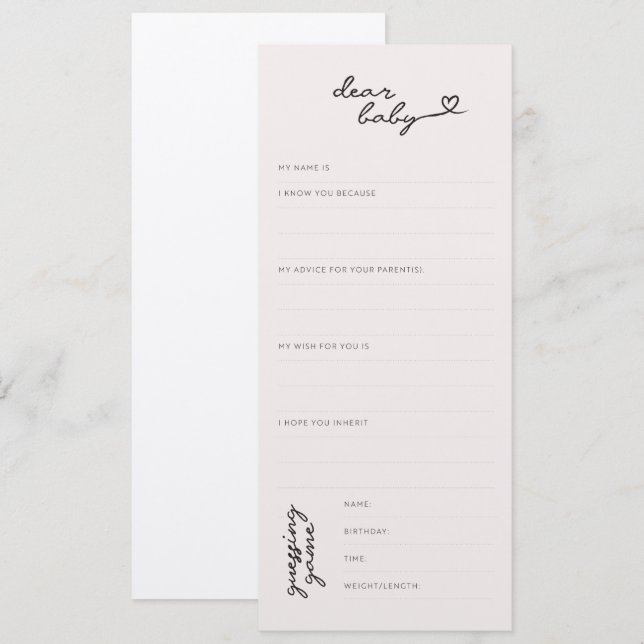 Dear Baby — Baby Shower Wishes + Predictions Card (Front/Back)