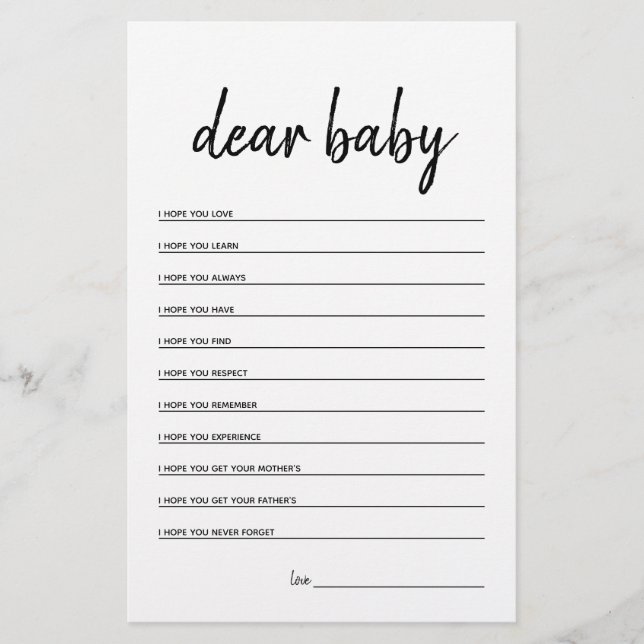 Dear Baby Minimalist Baby Shower Game (Front)