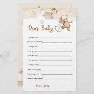 Dear Baby Wishes Baby Bear Baby Shower Game