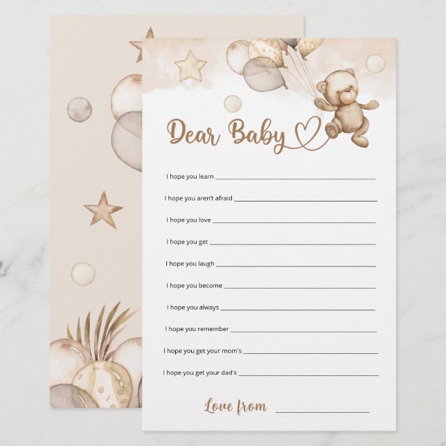 Dear Baby Wishes Baby Bear Baby Shower Game (Front/Back)