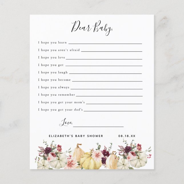 Dear Baby Wishes | Baby Shower Game (Front)