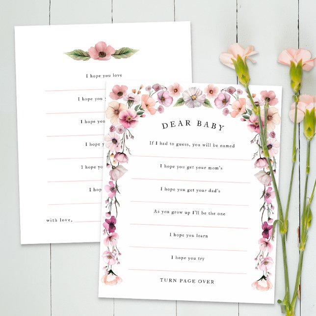 Dear Baby Wishes Wildflower Card – Dusty Pink Flor (Dear Baby, baby shower activity)