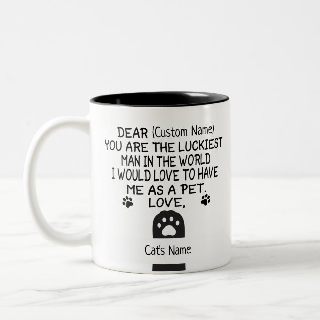 Dear Cat custom name and cat's name Two-Tone Coffee Mug (Left)
