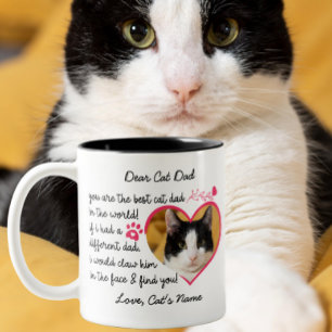 Dear Cat Dad Custom Cat Photo Love Gift Two-Tone Coffee Mug