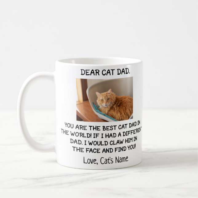Dear Cat Dad, Personalised cat's photo and name Coffee Mug (Left)