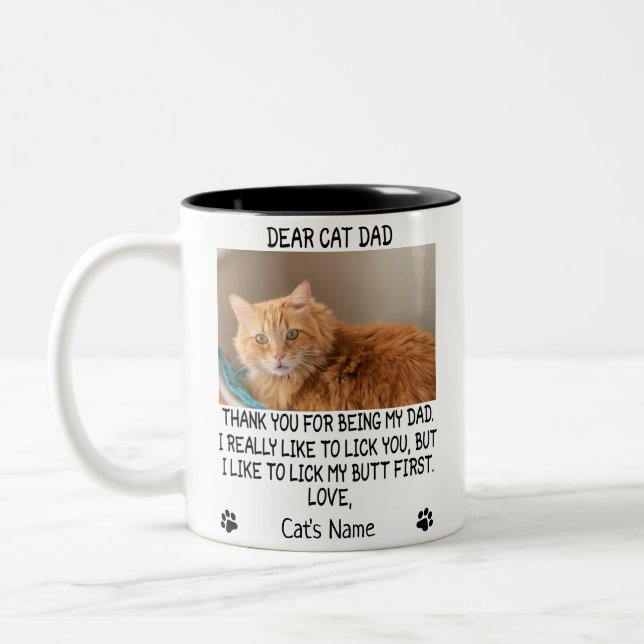 Dear Cat Dad, Personalised cat's photo and name Two-Tone Coffee Mug (Left)