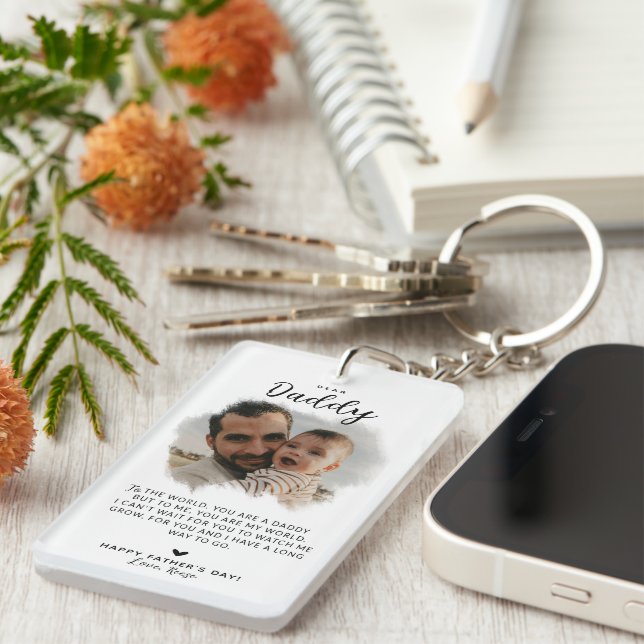 Dear Daddy | Modern Photo Heart Father's Day Key Ring (Front Right)