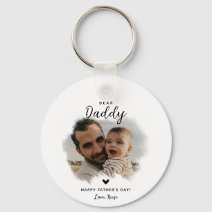 Dear Daddy   Modern Photo Heart Father's Day Key Ring