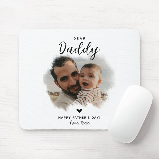 Dear Daddy | Modern Photo Heart Father's Day Mouse Mat (With Mouse)