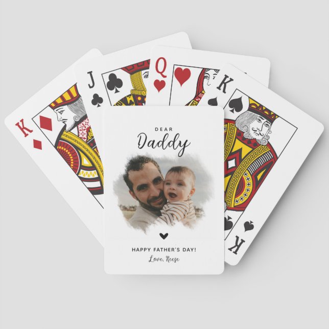 Dear Daddy | Modern Photo Heart Father's Day Playing Cards (Back)