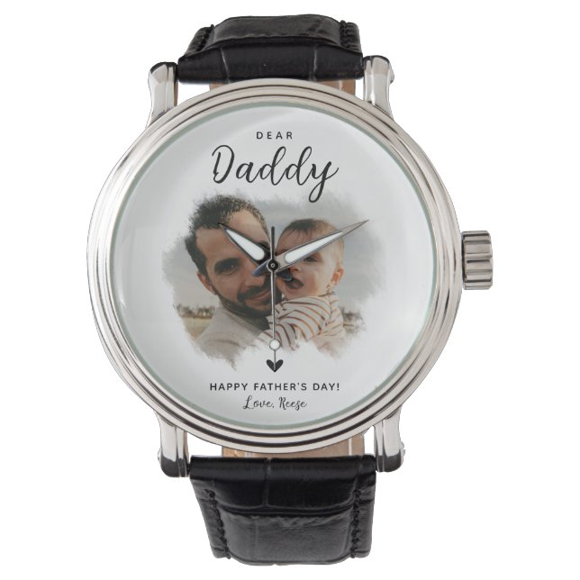 Dear Daddy | Modern Photo Heart Father's Day Watch (Front)