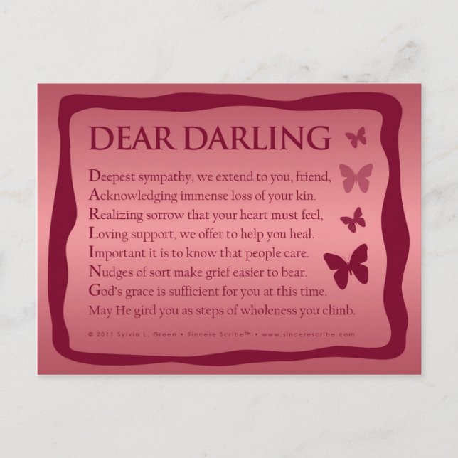 Dear Darling (Acrostic) Postcard (Front)