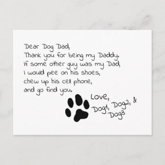 Dear Dog Dad Mum Customisable Pet Name Post Card