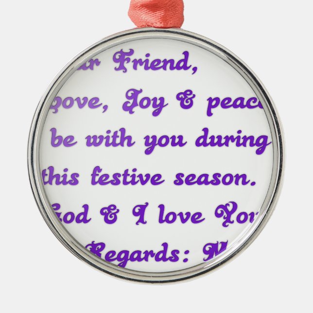 "Dear Friend" Festive Season Greeting Metal Tree Decoration (Front)