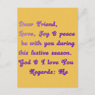 Dear Friend Love Joy and Peace Customise Product Holiday Postcard