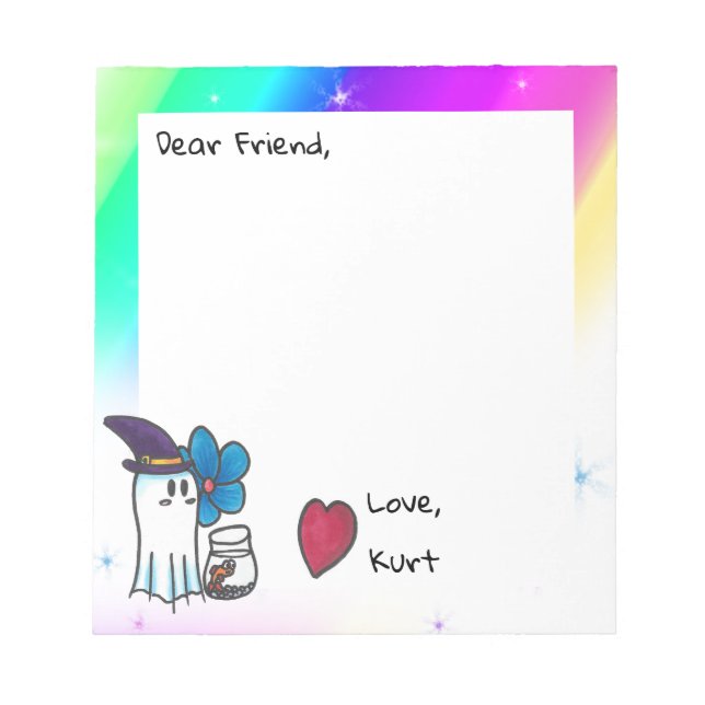 Dear Friend, Love Kurt Cute Ghost Notepad (Front)