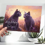 Dear Friend Russian Blue Kitty Cats Birthday Card<br><div class="desc">Delight someone special with a unique and creative birthday card from Shy Shy Panda! Our kitty cats birthday card features detailed hand painted russian blue's in digital oil painted design with vibrant skies of pink and pastel orange. With a rose backdrop and delicate cloud details, the unique brush style adds...</div>