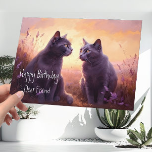 Dear Friend Russian Blue Kitty Cats Birthday Card