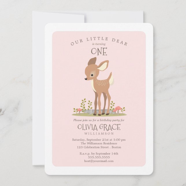 Dear Girl Little Deer Child's Birthday Party Invitation (Front)