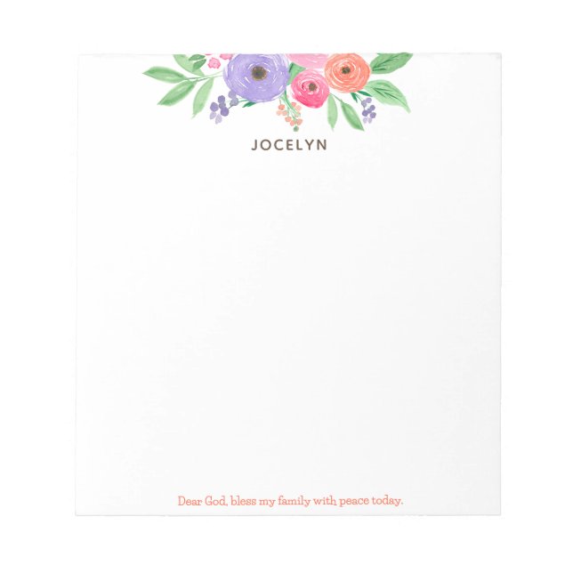 Dear God, bless my family Floral Watercolor Notepad (Front)