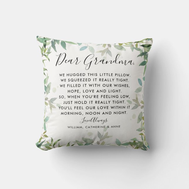 Dear Grandma Botanical Foliage Message Photo Cushion (Front)
