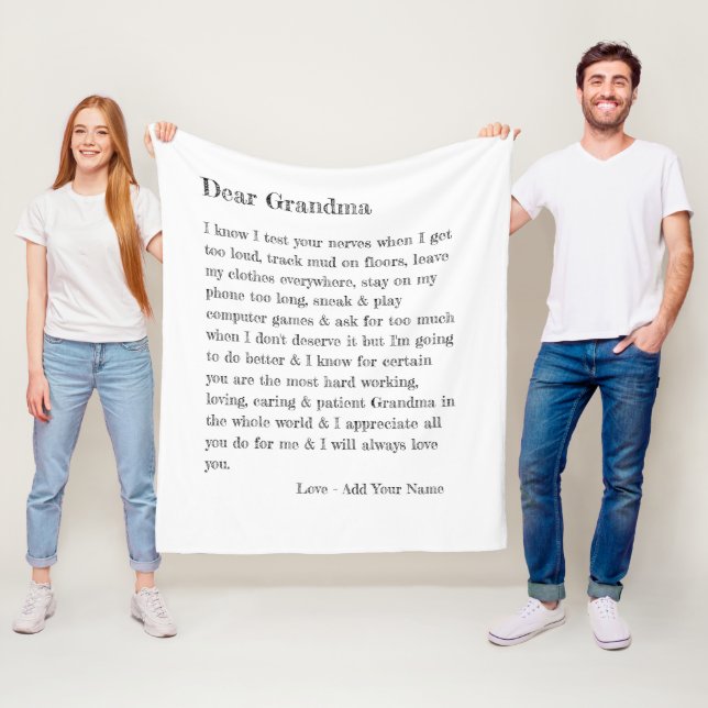 Dear Grandma Love Letter Typography Personalised Fleece Blanket (In Situ)