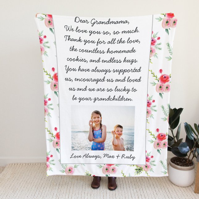 Dear Grandma | Photo & Letter Personalised Fleece Blanket (Creator Uploaded)