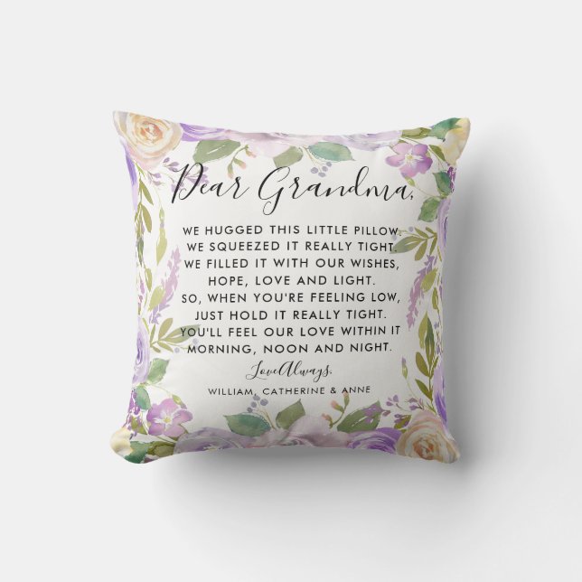 Dear Grandma Purple Floral Custom Message Photo Cushion (Front)